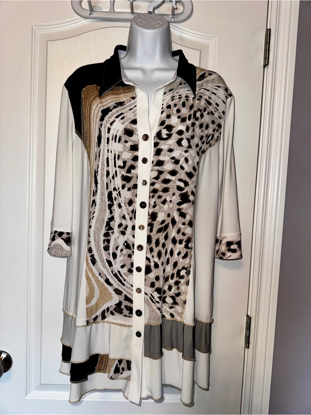 Joseph Ribkoff Animal Print Layered Tunic Top Size 14 Made in Canada